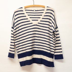 Madewell Blue Striped V-Neck Sweater